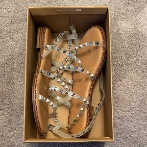 Studded Clear and Tan Sandals